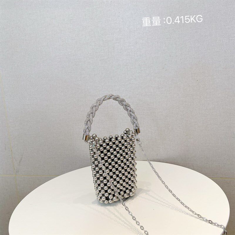 包包女2024新品网红小清新水钻珍珠链条迷你手机包手提斜挎包