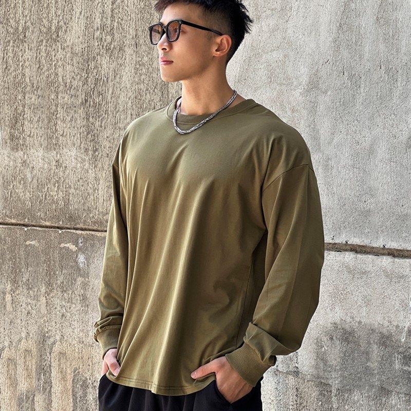 运动长袖男T恤健身衣宽松薄款美式健身肌肉撸铁狗圆领打底潮