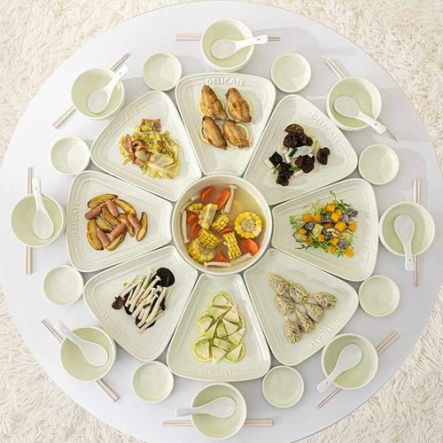 年夜饭拼盘餐具套装组合松露白碗碟家用团圆摆盘圆桌扇形盘子菜盘