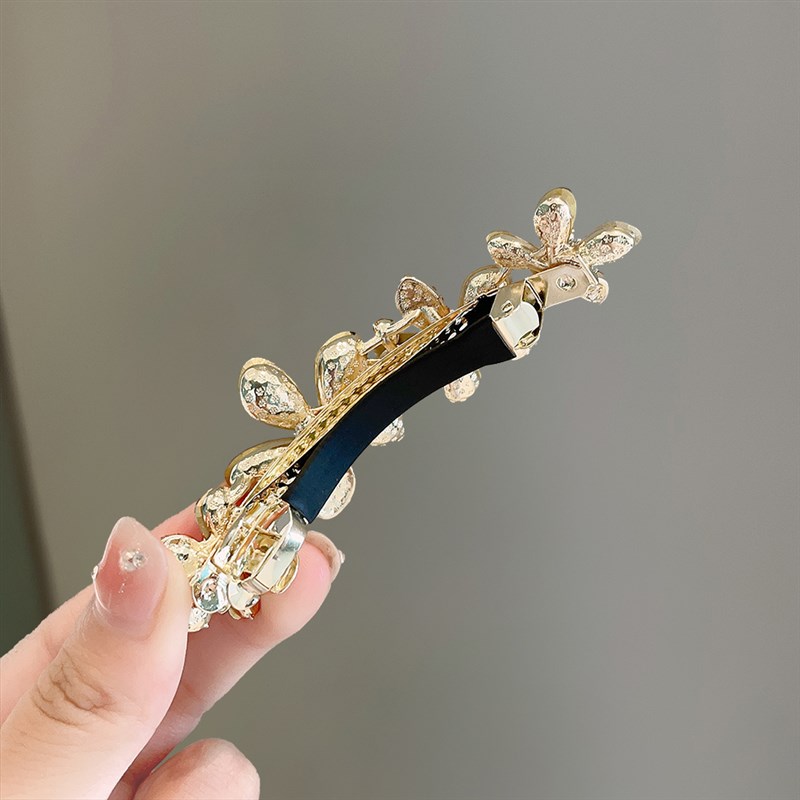 水晶小花顶夹弹簧夹发夹女后脑勺盘发夹半扎发发卡气质头饰