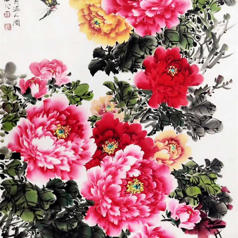 名家薛发胜国画纯手绘牡丹画富贵吉祥四尺竖幅花鸟画客厅装饰字画