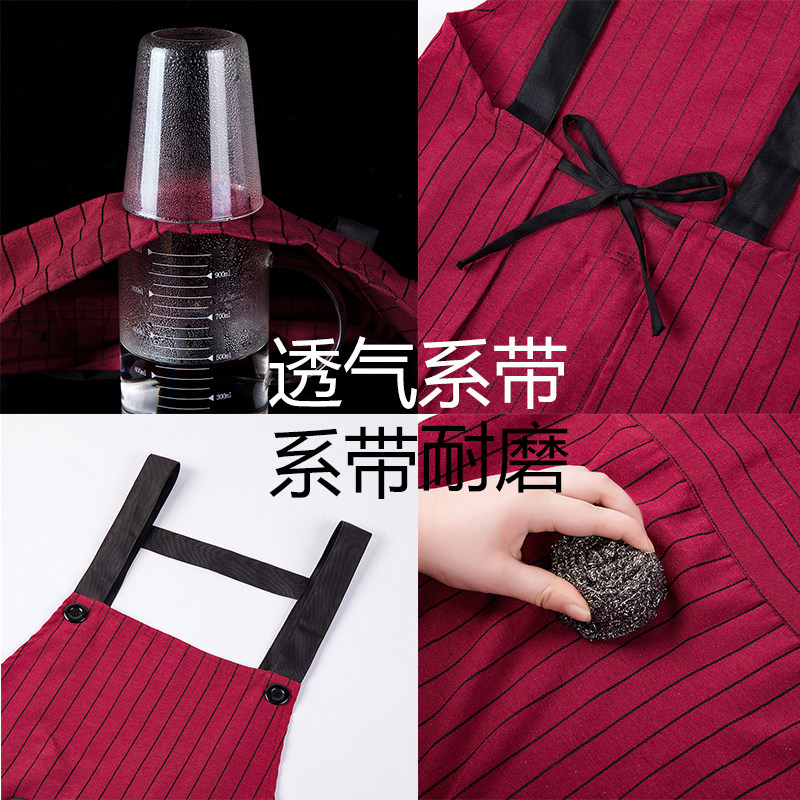 现货新款棉布竖条纹背带罩衣厨房家用做饭L女围裙时尚防油污大人