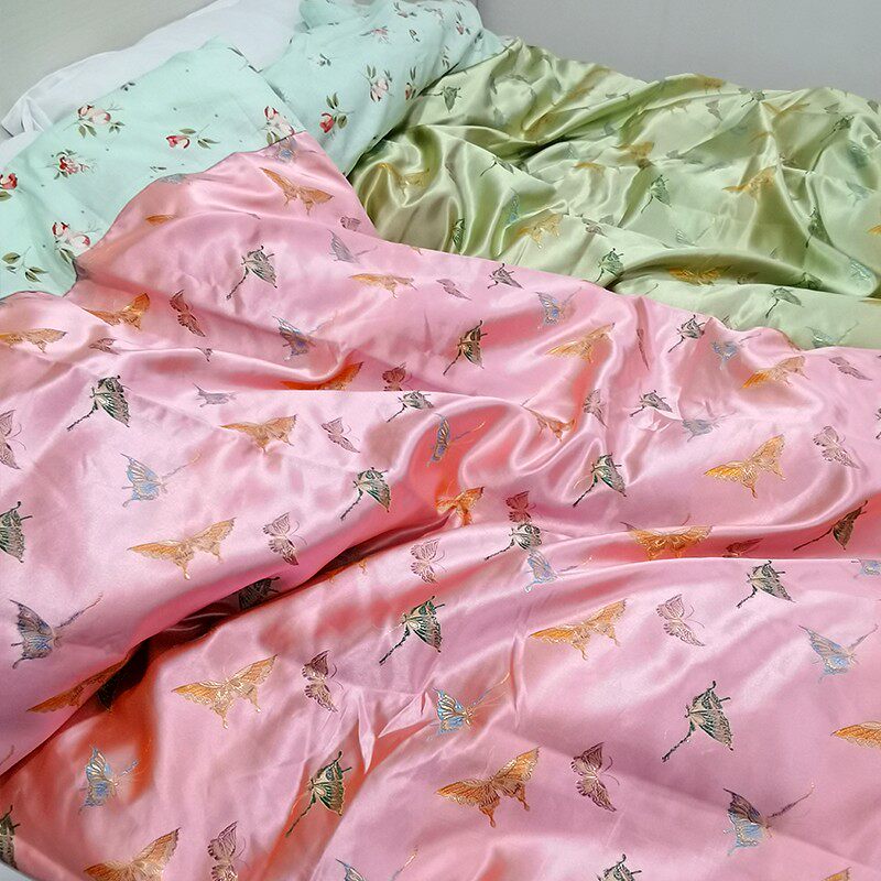 定做老式绸缎被子丝绸织锦缎软缎段子手工包边q面红色结婚棉花喜