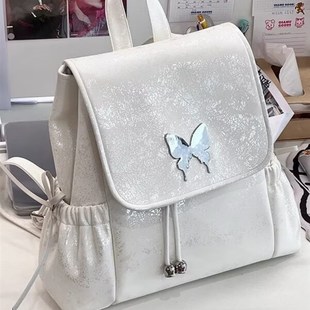 芭蕾风!高级感白色双肩包包女2024秋季新款学生大容量百搭背包潮