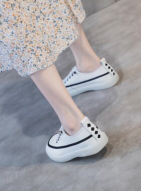 2024春秋新款小白鞋女r时尚休闲软底鞋平底系带后编织板鞋大码414