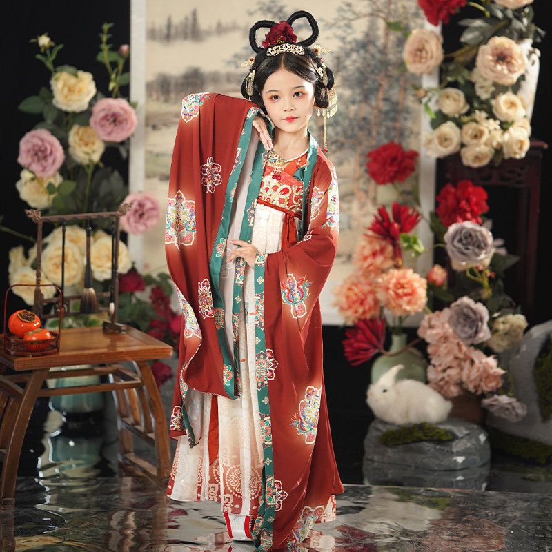 现货汉服a女童春秋儿童古装超仙唐装2024新款中国风套装女宝大袖