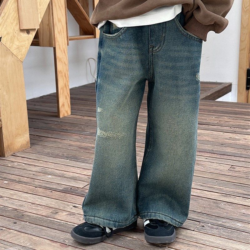 儿童复古牛仔裤2023冬女童韩版做旧加厚一体绒直筒裤宝宝加绒裤子,童装/婴儿装/亲子装,裤子,淘宝优惠券,粉丝福利购,淘宝优惠卷