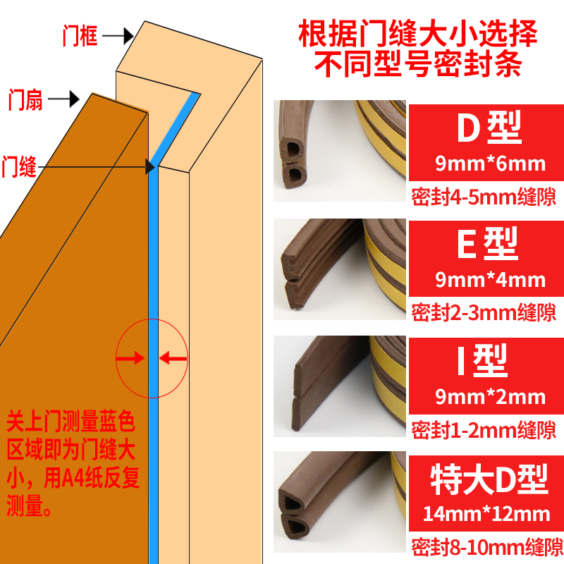 木门框密封条自粘型隔音室内门窗缝隙塑钢窗户防风神器防盗门胶条