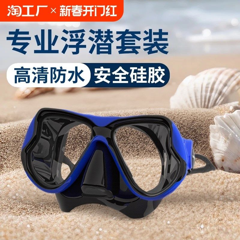 潜水镜大框泳镜防雾防水游泳眼镜护鼻一体成人高清透明镜罩呼吸管