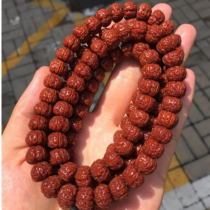 天然机刷玉化包浆小金刚菩提子手串108颗五瓣矮桩文玩男女佛珠链