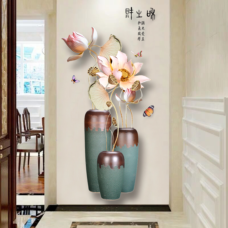 北欧复古花瓶墙贴画玄关过道3D立体走廊背景墙装饰贴X画自粘墙贴图片