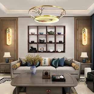 博古架实木新中式挂墙壁挂式现代多宝阁收纳架客厅多层简约置物架