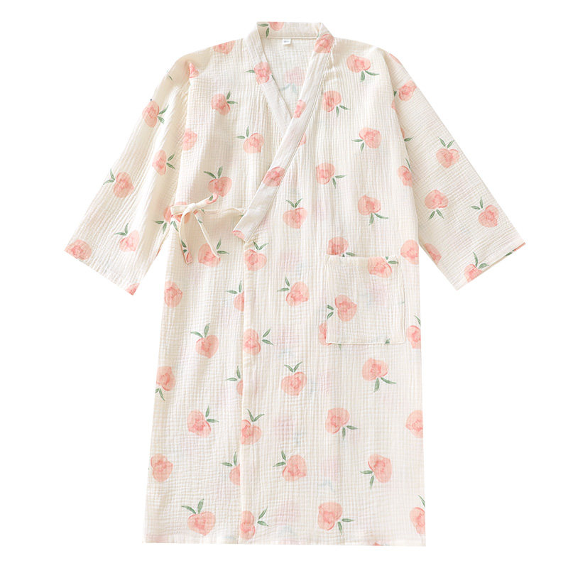 春秋夏季睡袍和服浴袍女纱布薄款家居服睡衣全棉布料睡裙夏天