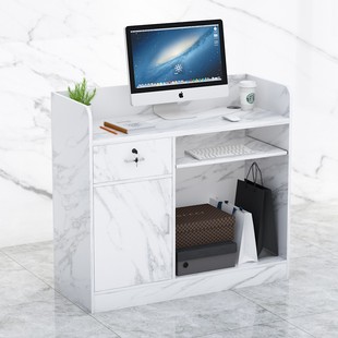 前台收银台柜台简约现代小办公桌服装店仿大理石纹公司接待台