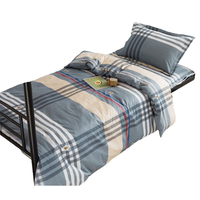 新生全棉学生三件套100纯棉单人宿舍上下铺被褥六件套拉链床垫套