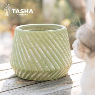塔莎 陶盆透气花盆几何造型有孔素烧粗陶瓷器盆栽兰花绿萝 花园