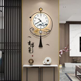 创意壁挂时钟灯X装 2022新款 饰挂墙大 钟表挂钟客厅家用时尚 新中式