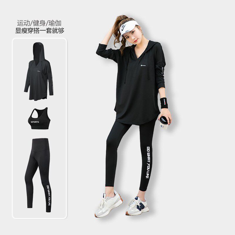 新品长袖瑜伽服大码200斤遮臀T恤宽松速干衣跑步运动套装女晨跑健