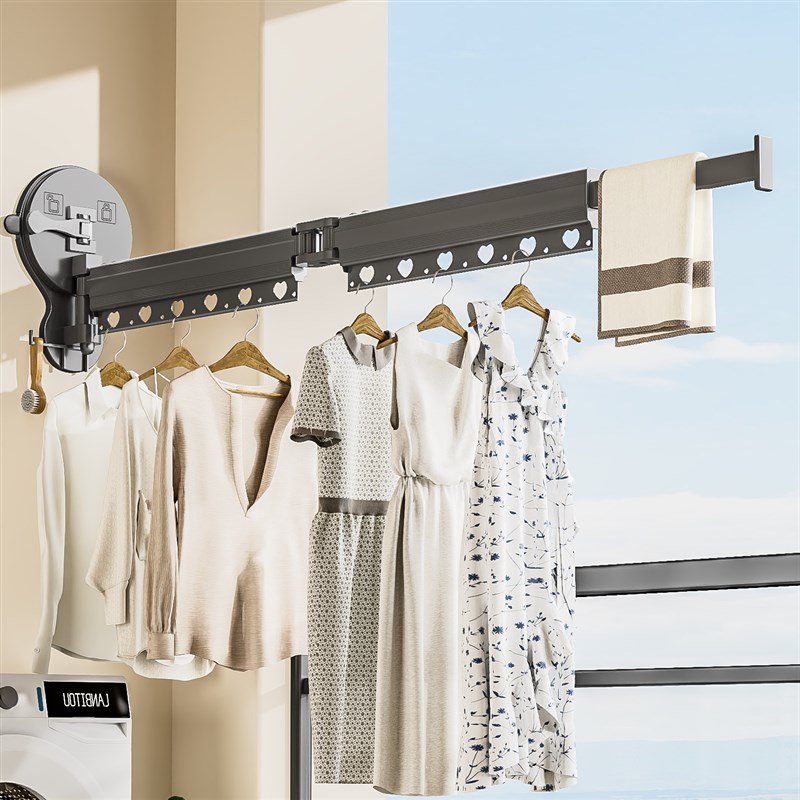 阳台隐形收缩吸盘折叠伸缩晾衣架室内免打孔架室内外旅行晾衣神器