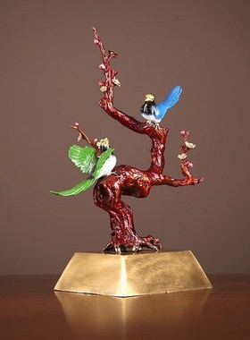 弗朗德家居饰品客厅装饰品全铜喜鹊登梅摆件彩铜工艺品送朋友礼品