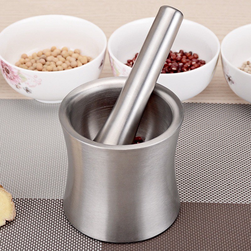 Stainless Steel Garlic Pounder Leak Proof Cover Mortar Pot M