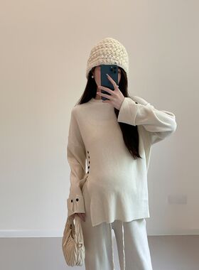 孕妇装秋装套装时尚款外出秋冬季毛衣女2024新款针织阔腿裤两件套