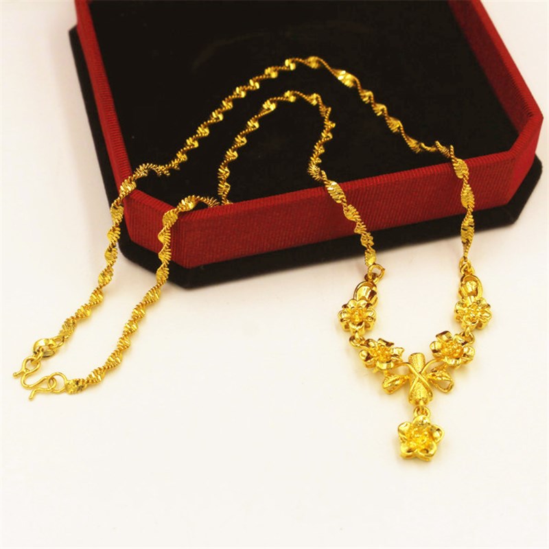 黄铜镀越南沙金花朵m套链久不掉色 镀金结婚饰品项链欧币首饰