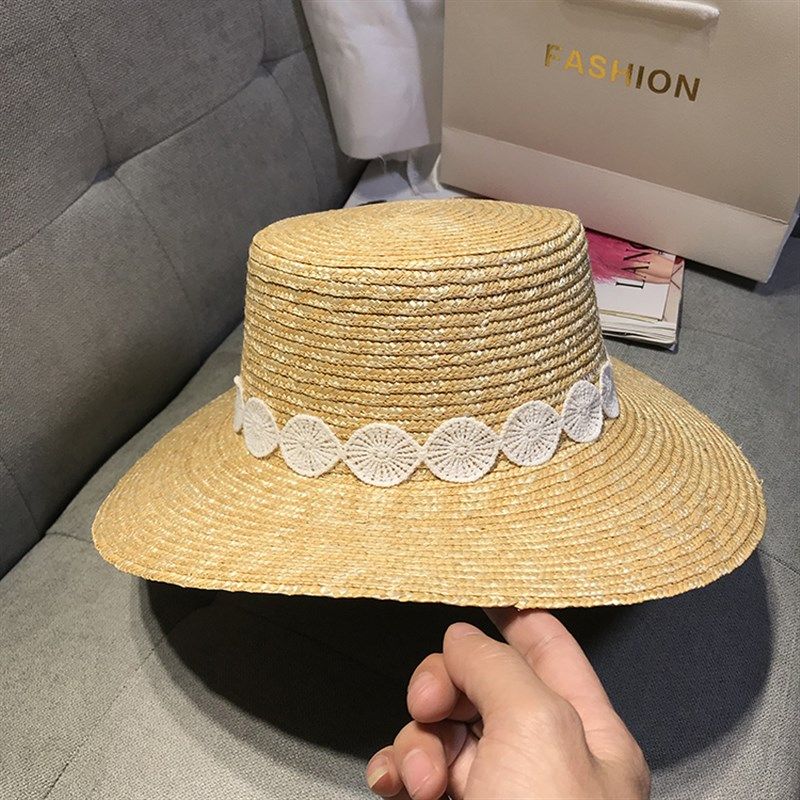 草帽女夏季新款韩版潮蕾丝边平顶沙滩大檐遮阳帽英伦时尚百搭盆帽,服饰配件/皮带/帽子/围巾,帽子,淘宝优惠券,粉丝福利购,淘宝优惠卷