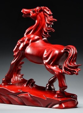 红木雕刻马到成功实木质马生肖摆件家居办公室客厅装饰品开业送礼