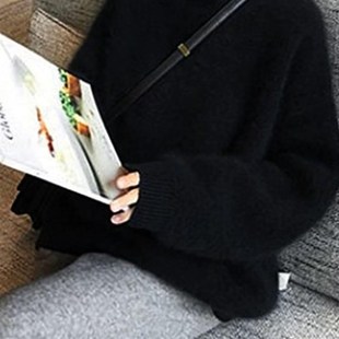 100%山羊绒衫 女加厚圆领2024秋冬新款 宽松大码 显瘦套头针织打底衫