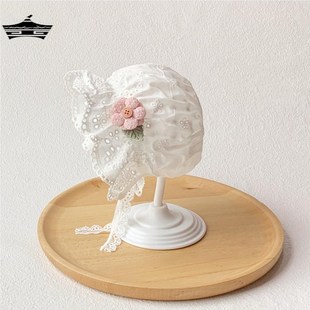 婴儿夏季帽子宝宝薄款儿童遮阳春秋蕾丝花边宫廷风公主0-3-6个月