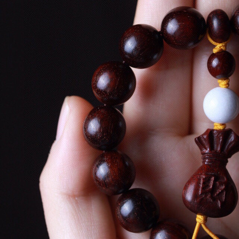 檀龙阁非c洲小叶紫檀小钱袋手串1.2高油密老料男女紫檀木佛珠饰品