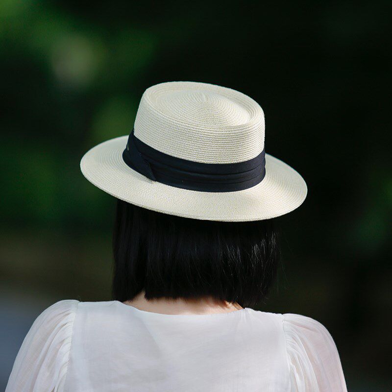 帽子女夏季凹顶太阳帽女凉帽英伦遮阳帽户外防风带新款遮阳帽草帽