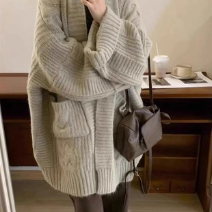 毛衣慵懒风2024年新款宽松针织衫开衫女外套中长款加厚秋冬款外搭