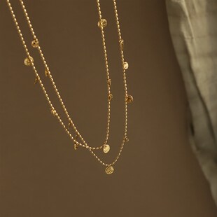 不掉色~中古许愿池金币闪闪亮片圆珠毛衣链秋冬长款项链配饰