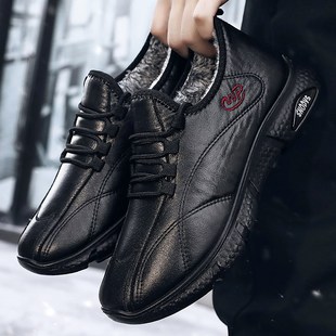 2024冬新款男式冬季加绒加厚运动休闲保暖棉鞋男鞋皮面男士厨师鞋