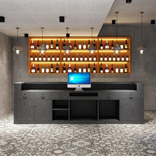 复古收银台吧台桌酒吧火锅烧烤店台球厅小型奶茶前台接待台转角