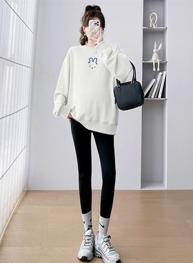 孕妇套装时尚洋气时髦红色宽松休闲上衣卫衣两件套2024新款春秋女