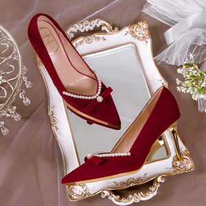 速发中式配秀禾服的婚鞋新娘结婚敬酒红色高跟鞋子小众高级感女不