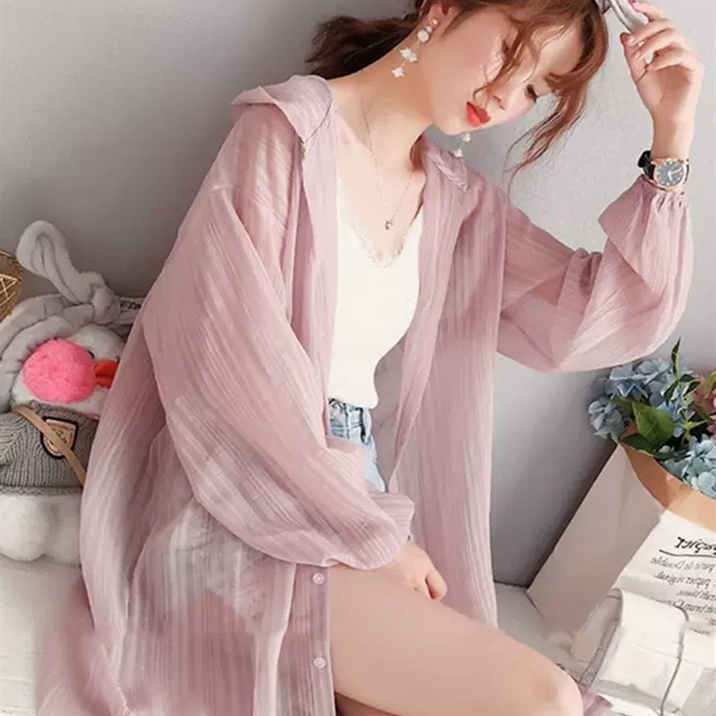 冰丝防晒衣服女夏季薄款2024新款时尚透气百搭长款连帽开衫外套潮