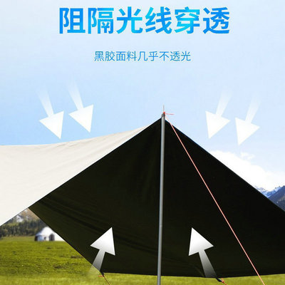 加厚牛津布户外黑胶天幕 遮光大号八角蝶形帐篷R 野营装备遮阳天