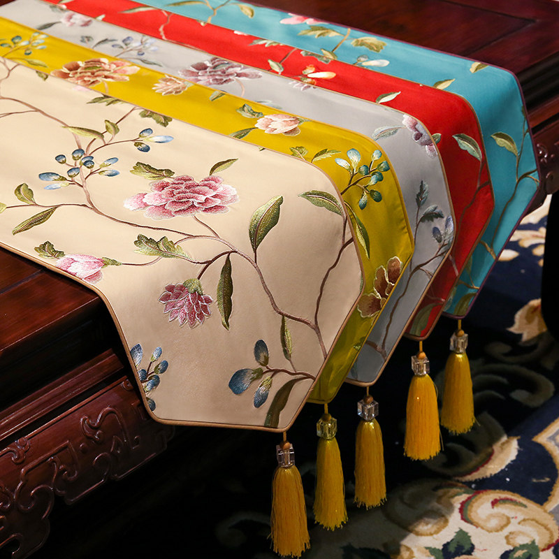 中式刺绣桌旗现代茶几桌旗欧式床旗茶几布玄关电视柜饰布中国风,居家布艺,桌旗,淘宝优惠券,粉丝福利购,淘宝优惠卷