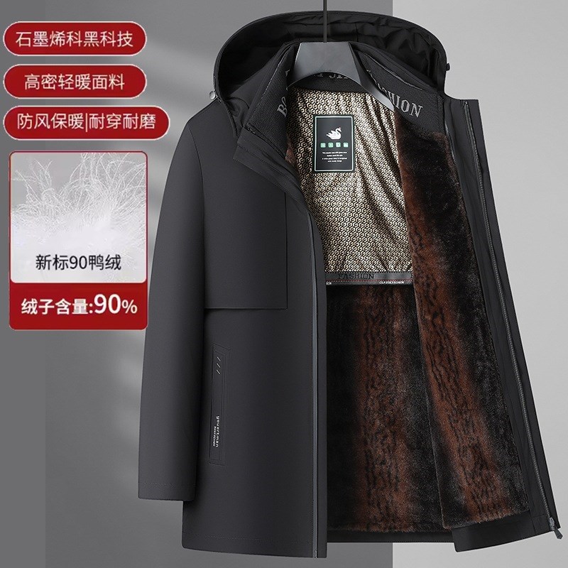 高端男式红色本命年中长款羽绒服2024秋冬这款中老年大袄爸爸男装