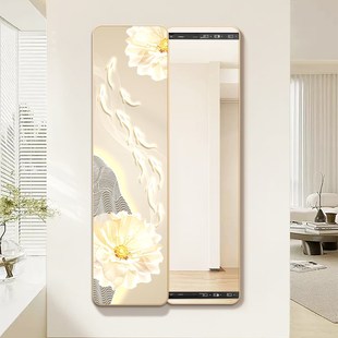 2024超薄暗藏式 全身镜入户穿衣镜镜子画 推拉镜奶油风九鱼图隐藏式