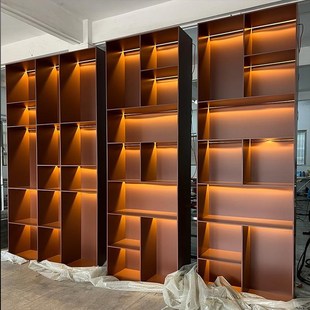 不锈钢装饰柜定制亚克力发光背板酒柜展示柜极简嵌入式钢板金属柜