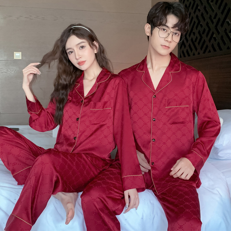 春秋款情侣冰丝睡衣一男一女红色结婚新婚丝绸家居服夏季薄款套装,女士内衣/男士内衣/家居服,睡衣/家居服套装,淘宝优惠券,粉丝福利购,淘宝优惠卷