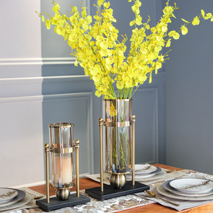 玻璃烛台摆 饰品创意欧式 家居客厅餐桌花瓶摆件干花插花装 速发美式