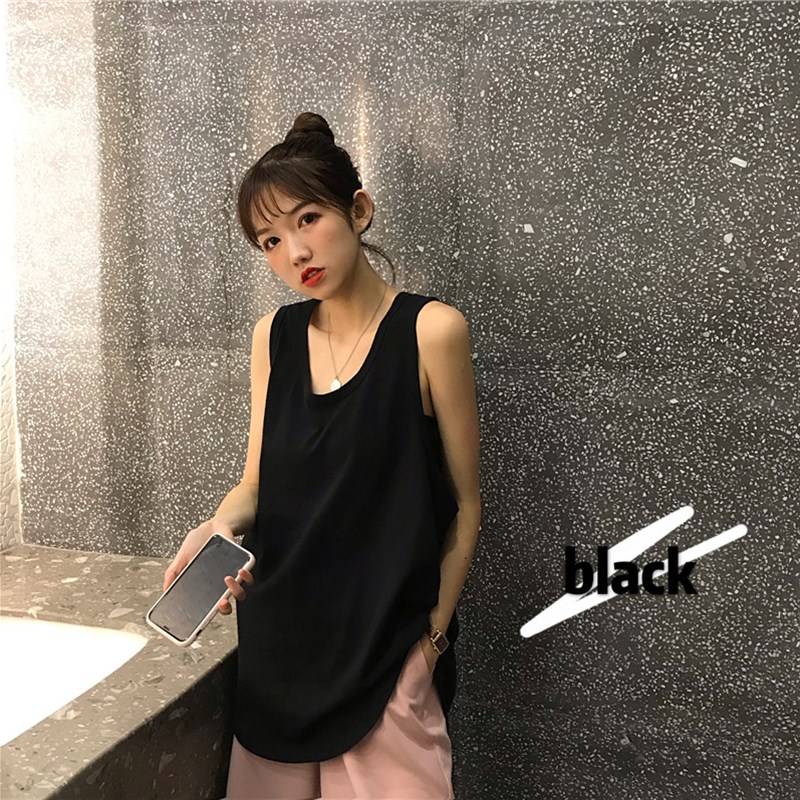 纯棉运动工字老汉衫小吊带背心女宽松卫衣叠穿无袖上衣老头衫女生