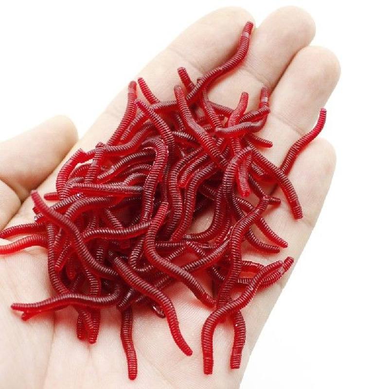 100/200 Pcs Lifelike Red Worm oSft Lwre 3.5cm WEarthuorm