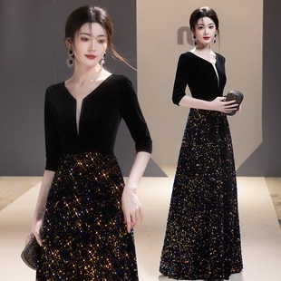 晚礼服女高级感主持I人大合唱演出长裙钢琴演 精选高端指挥服新款